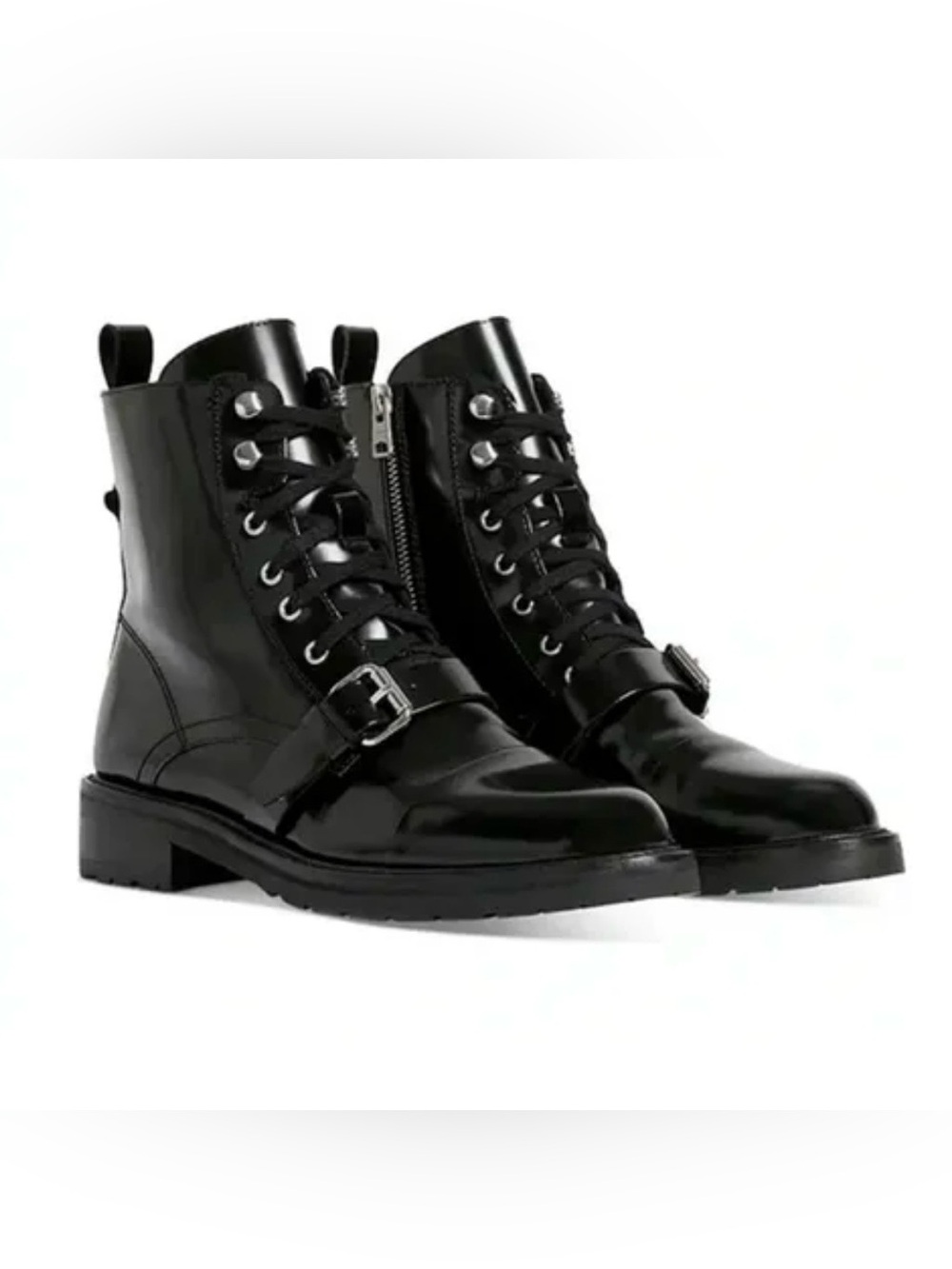 New All Saints Donita Leather Combat Boots Size 38 / 7.5